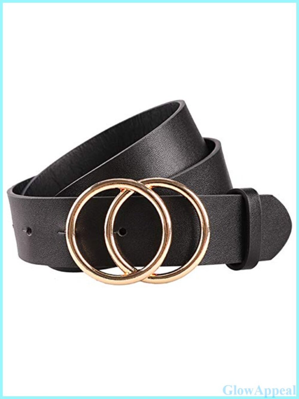 Double O-Ring Faux Leather Waist Belt Gold Buckle for Jeans Dress